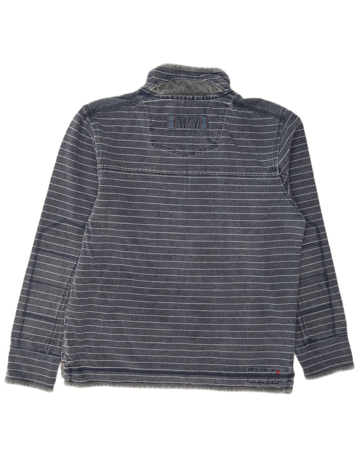 Sudadera con capucha y cuello con cremallera para hombre de Fat Face, jersey de algodón a rayas en azul marino mediano