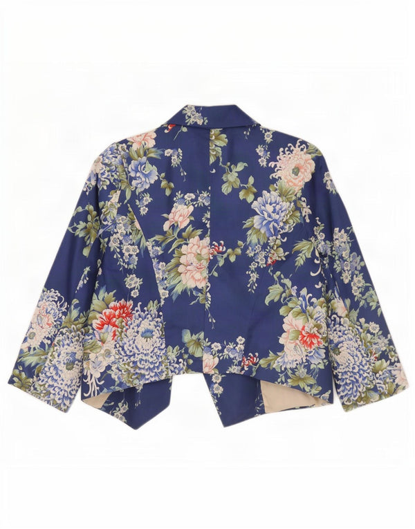Zara Chaqueta Bolero Abierta Manga 3/4 para Mujer UK 40 Poliéster Floral Azul Pequeño