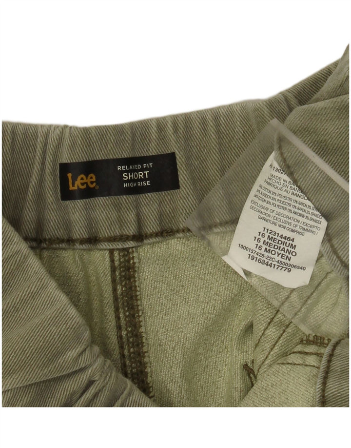 LEE Pantalones cortos chinos de talle alto y ajuste relajado para mujer US 16 2XL W34 Algodón caqui