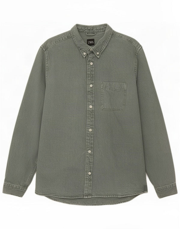 Zara Camisa vaquera hombre grande verde algodón