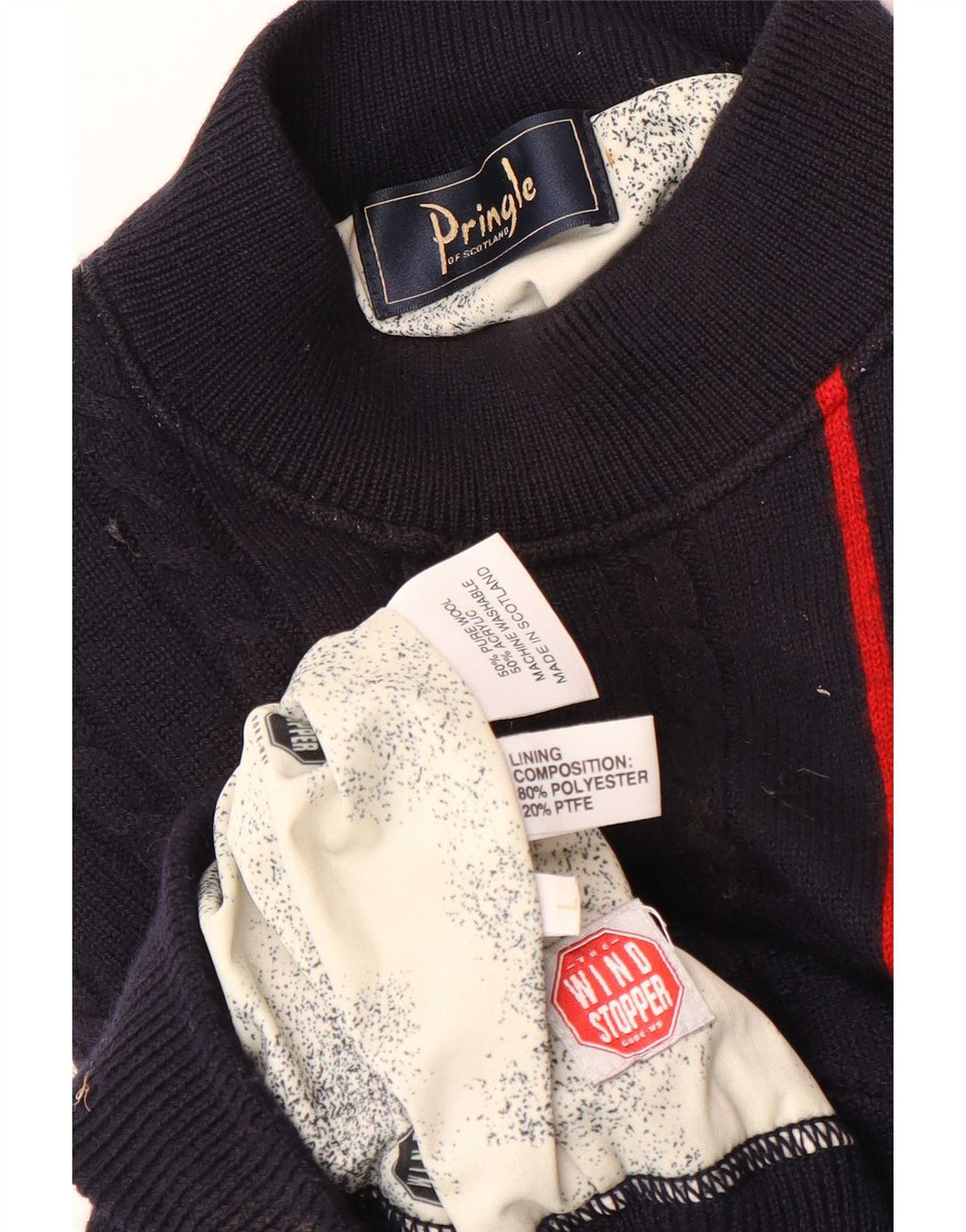 Jersey Pringle para hombre con cuello alto y lana a rayas azul marino grande