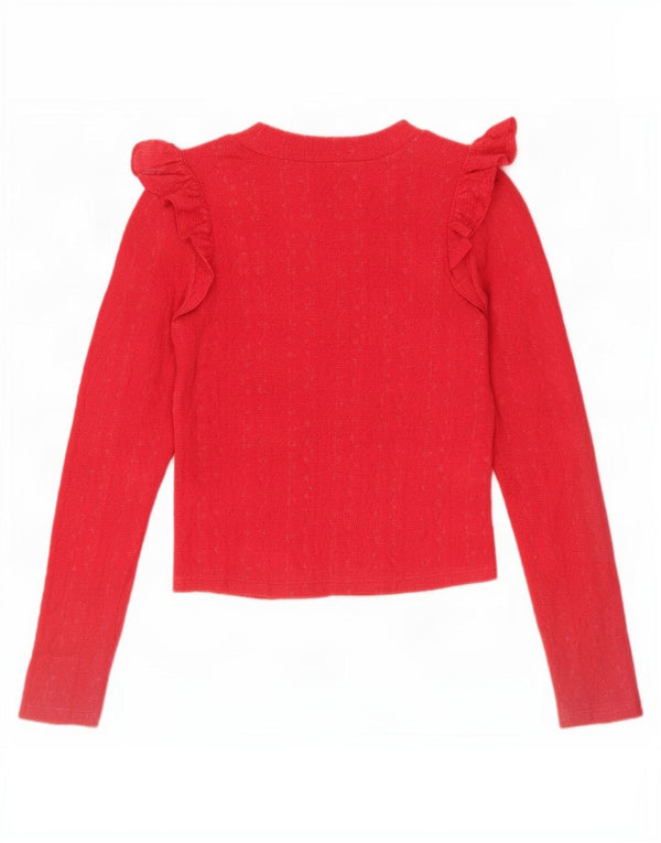 Zara Mujer Crop Ruffle Front Top Manga Larga UK 8 Small Rojo
