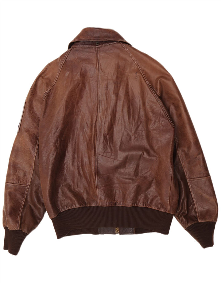 Chaqueta bomber de cuero vintage para hombre IT 52 2XL Marrón