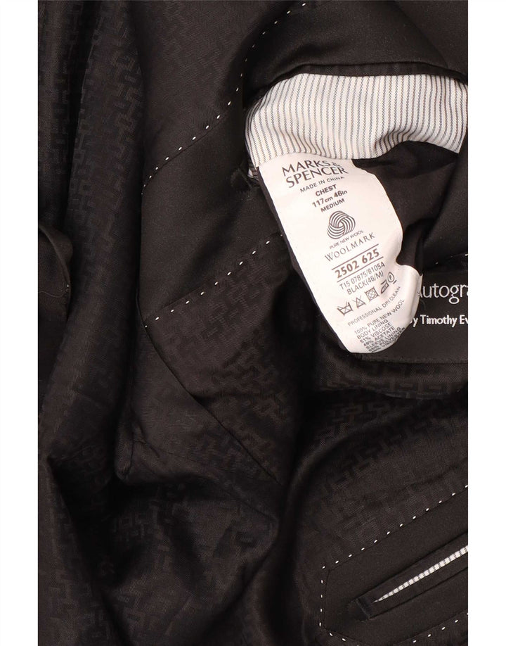 Marks & Spencer Chaqueta tipo blazer con 1 botón para hombre UK 46 XL Lana virgen negra