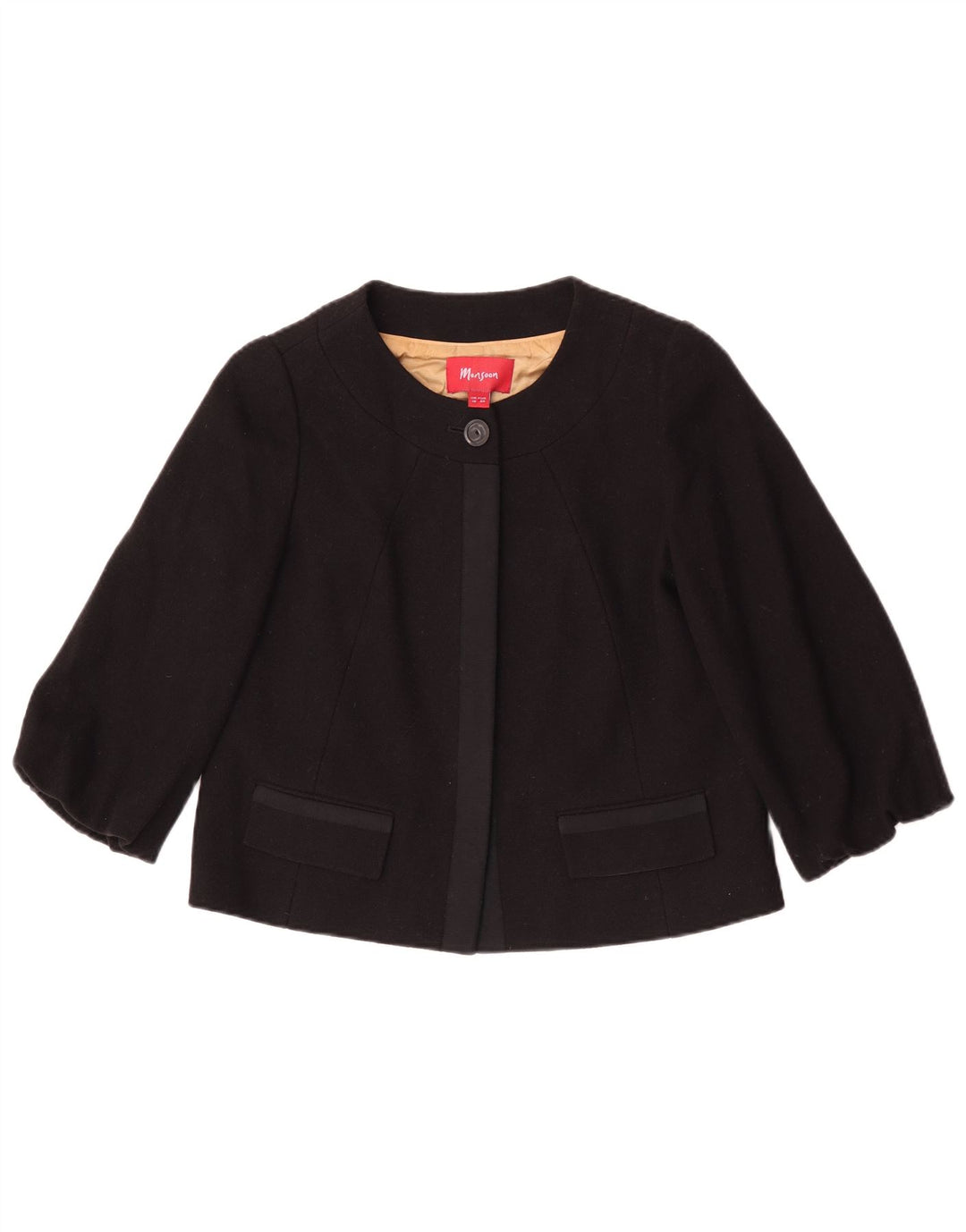 Monsoon Chaqueta Bolero de Manga 3/4 para Mujer UK 40 Small Lana Negra