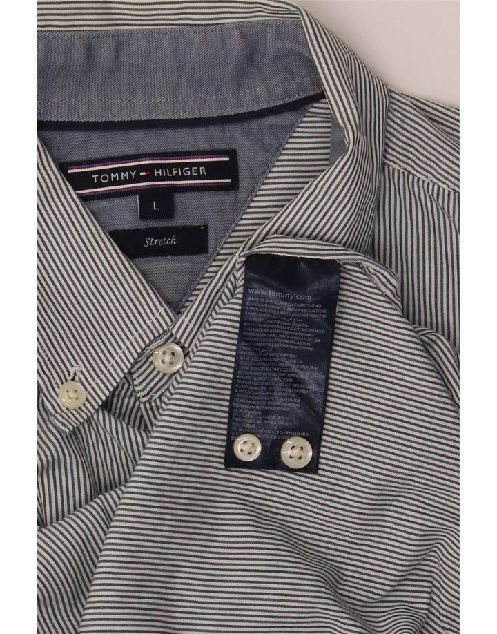 TOMMY HILFIGER Camisa de hombre grande azul a rayas de algodón