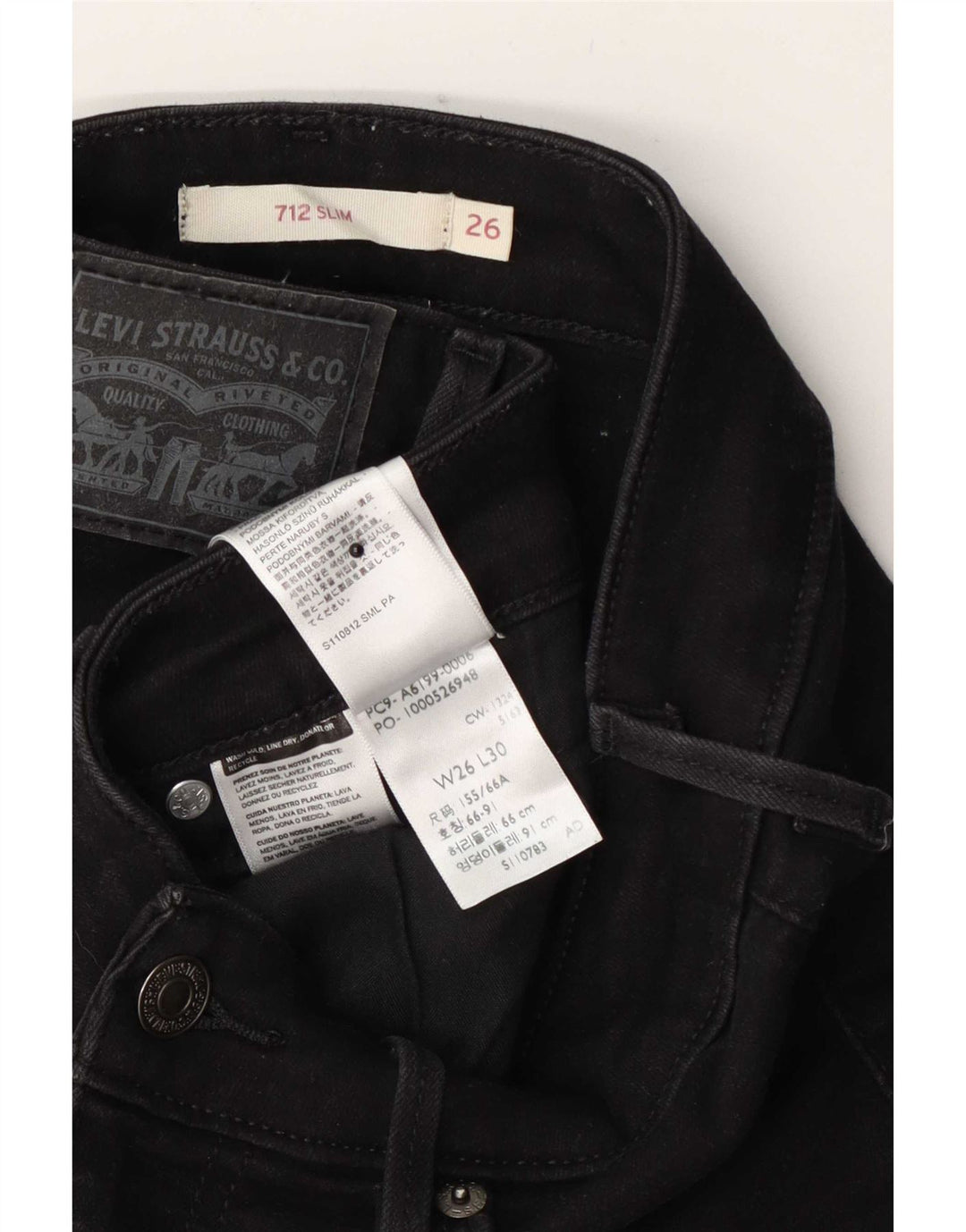 Levi's Mujer 712 Slim Jeans W26 L30 Algodón Negro