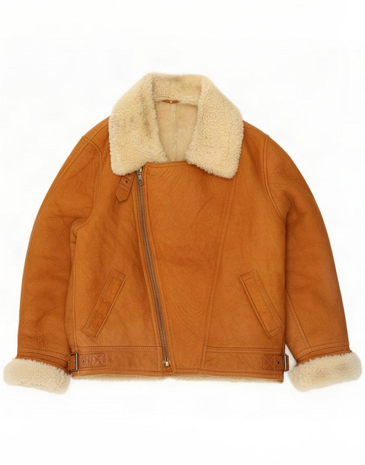 Chaqueta de piel de oveja vintage para hombre IT 52 XL Beige