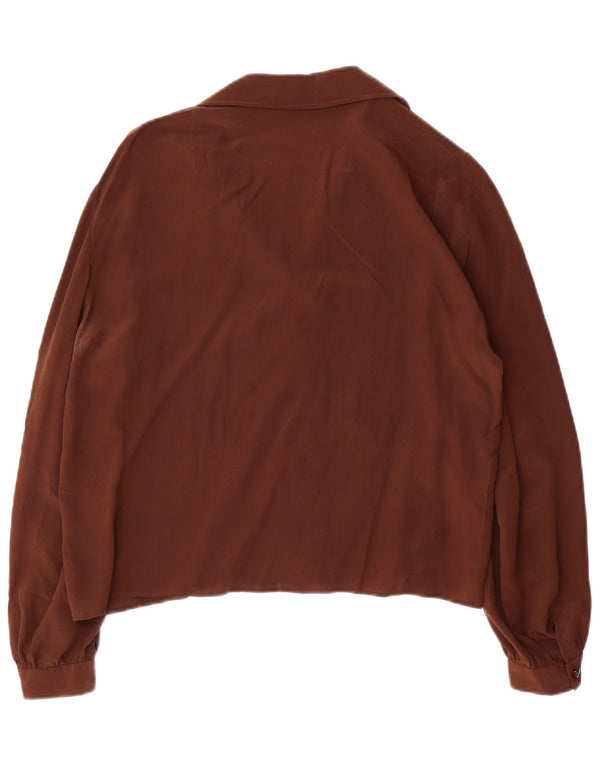 VINTAGE Blusa camisa mujer Reino Unido 16 Marrón grande