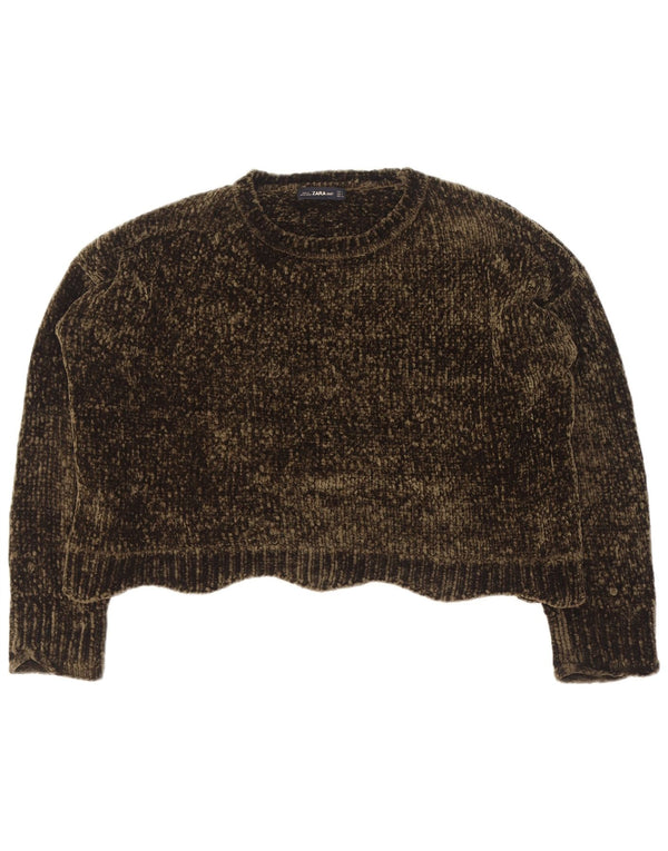 Zara Mujer Crop Jersey De Cuello Redondo De Gran Tamaño UK 40 Verde Medio
