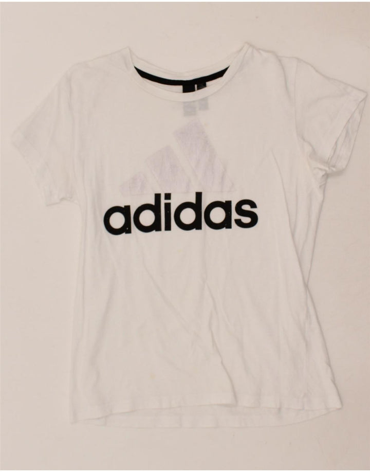 ADIDAS Womens Graphic T-Shirt Top UK 12/14 Medium White Vintage Adidas and Second-Hand Adidas from Messina Hembry 