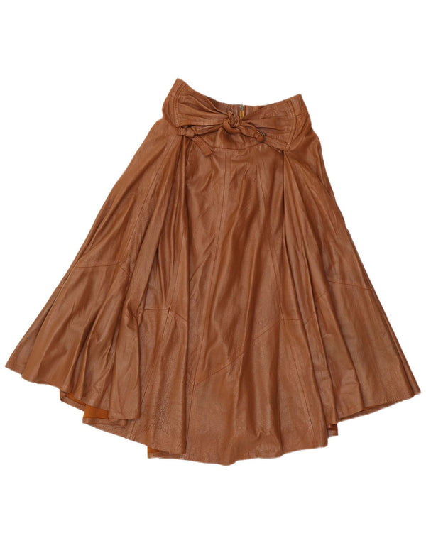 Vintage mujer cuero cintura alta falda acampanada W26 pequeño marrón