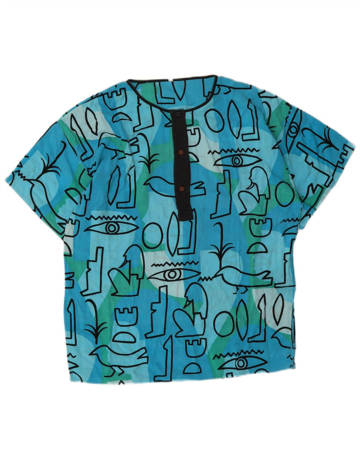 Blusa vintage para mujer Top EU 44 XL Azul Geométrico