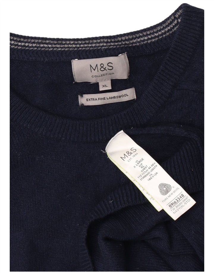 Marks & Spencer - Jersey de cuello redondo para hombre, talla XL, lana de cordero azul marino
