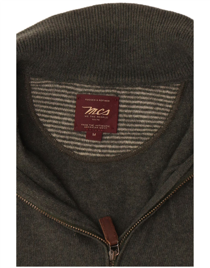 Marlboro Classics Jersey para hombre con cuello y cremallera de lana verde medio
