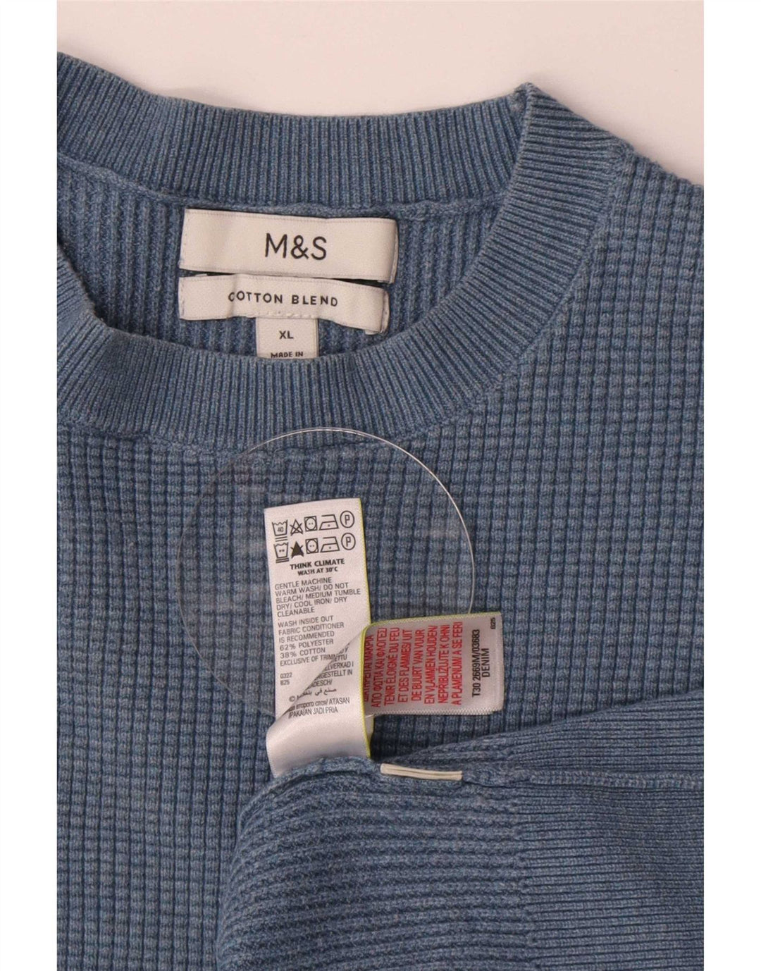 Marks & Spencer Jersey de cuello redondo para hombre XL Poliéster azul