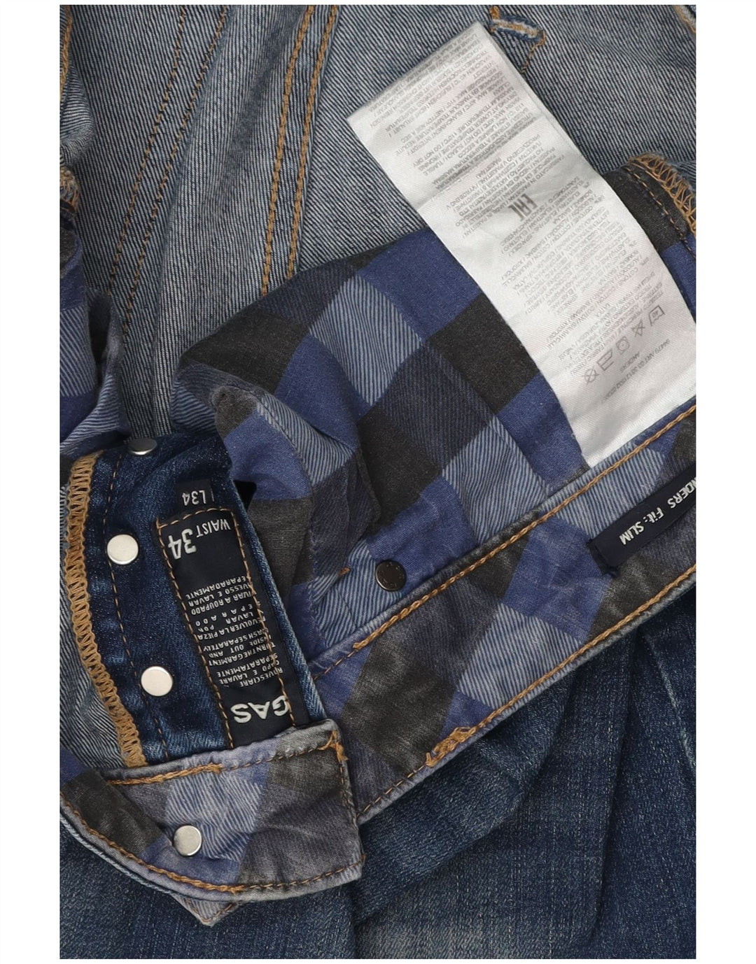 GAS Vaqueros Slim Desgastados para Hombre W34 L34 Algodón Azul