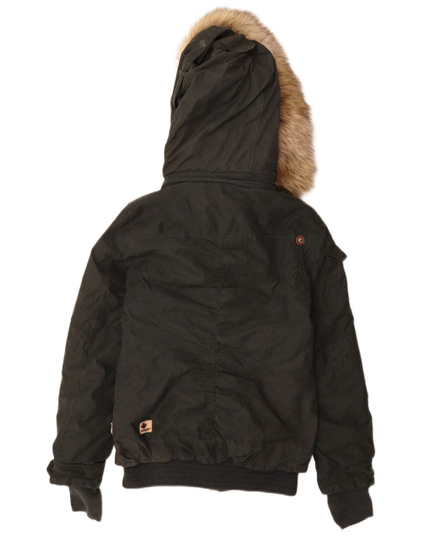 KHUJO Abrigo acolchado con capucha para mujer UK 42 Poliéster caqui medio