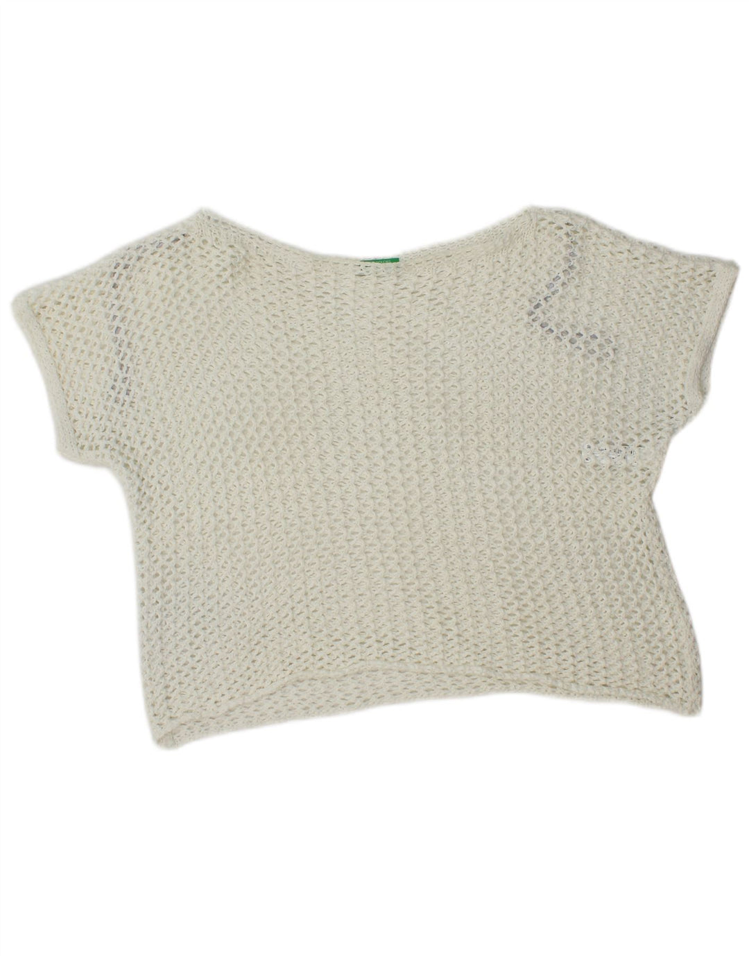 Benetton Top Corto De Ganchillo Extragrande Mujer UK 40 Pequeño Algodón Blanco