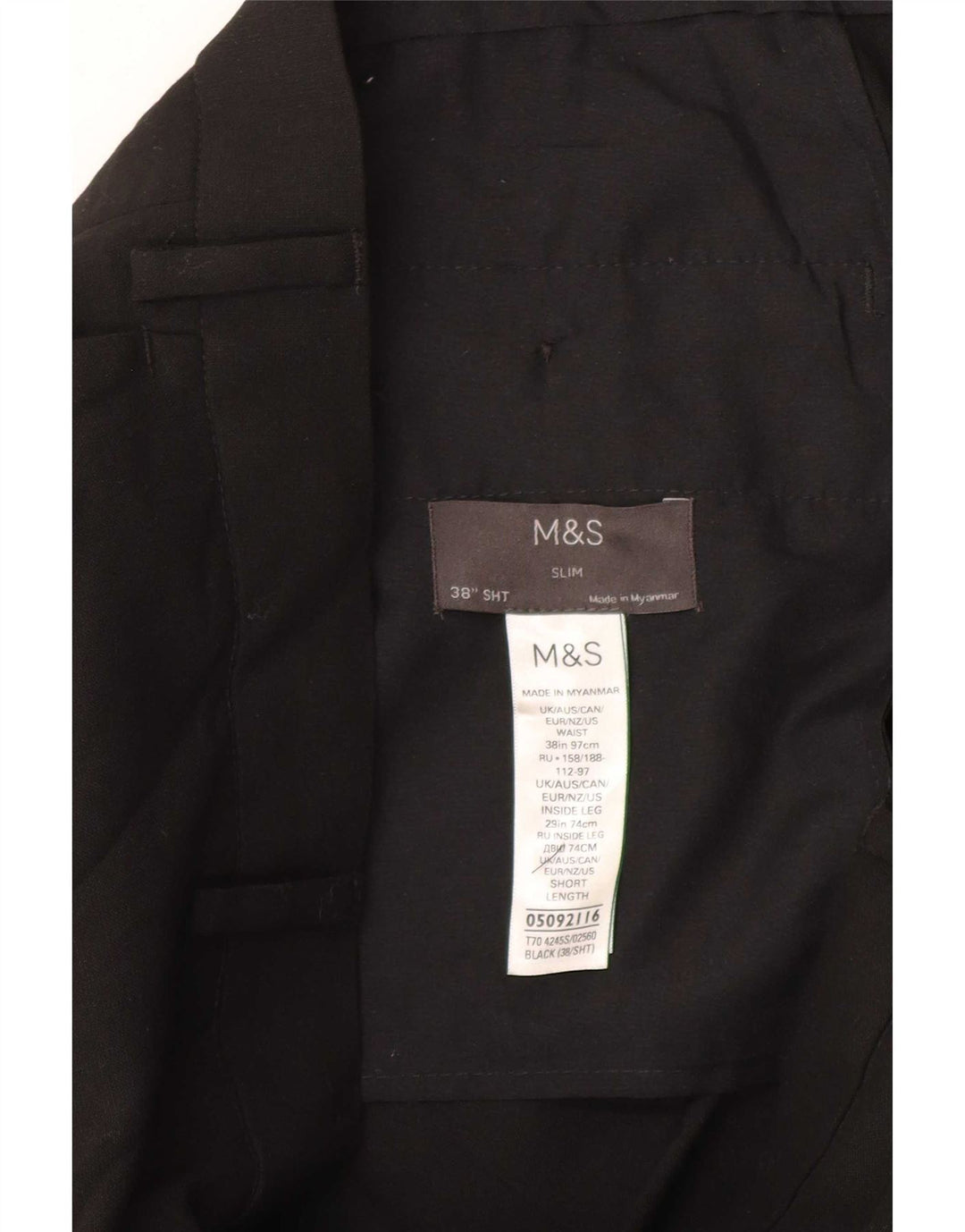 Marks & Spencer Pantalones cortos ajustados para hombre W38 L25 Poliéster negro