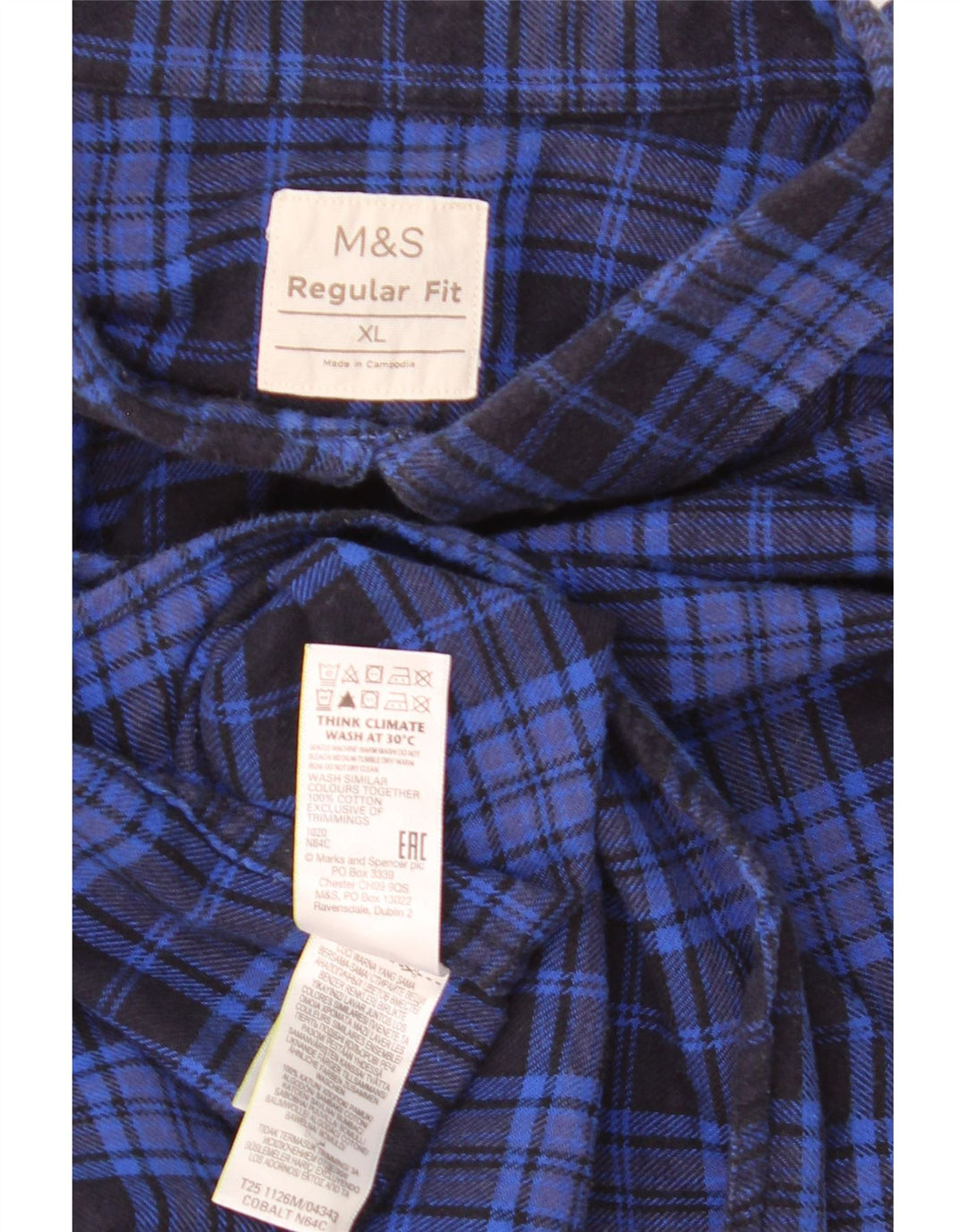 Marks & Spencer Camisa de franela de ajuste regular para hombre XL Algodón a cuadros azules