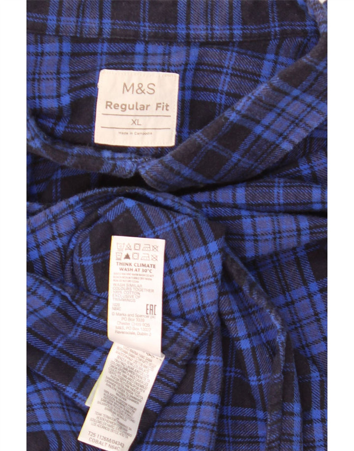 Marks & Spencer Camisa de franela de ajuste regular para hombre XL Algodón a cuadros azules