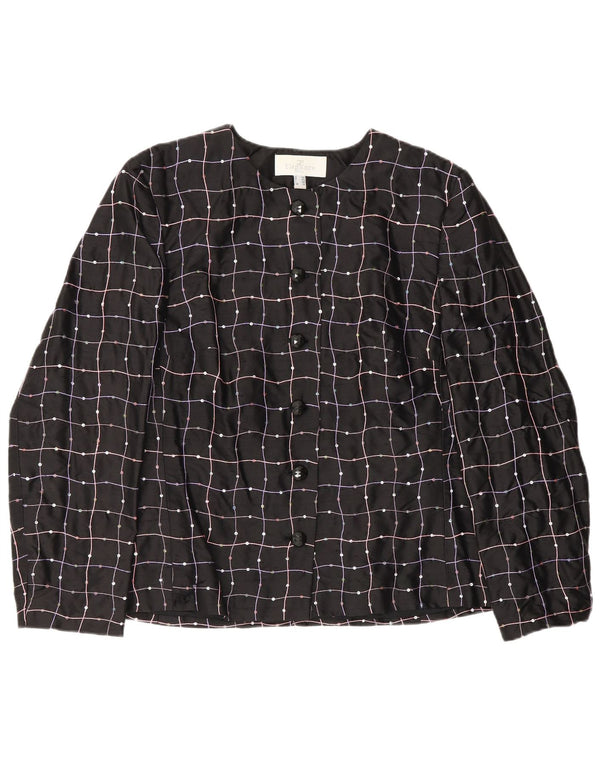 Blusa camisera para mujer Elegance UK 46 Large Black Check Silk