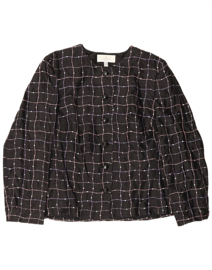 Blusa camisera para mujer Elegance UK 46 Large Black Check Silk