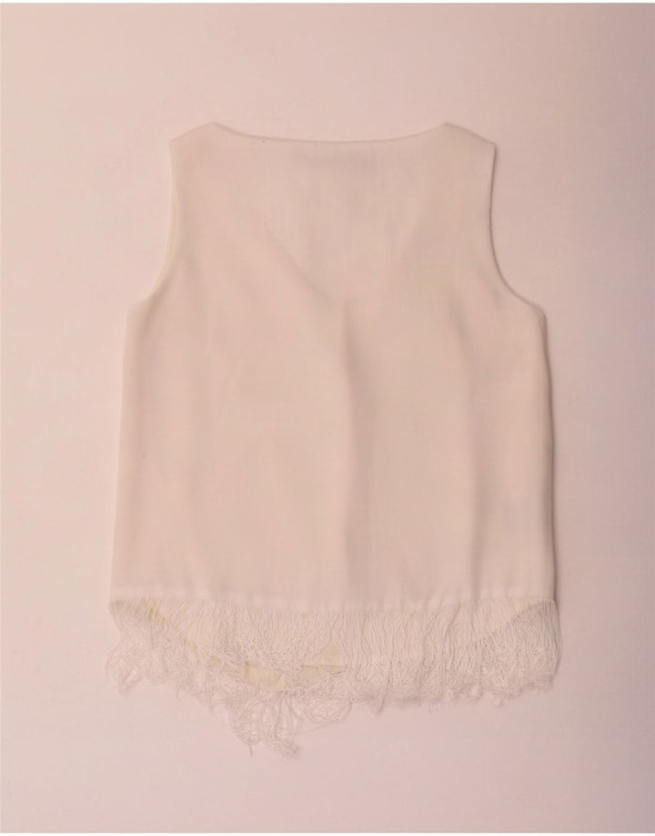 Ralph Lauren Blusa sin mangas para mujer US 6 Medio Blanco Poliéster
