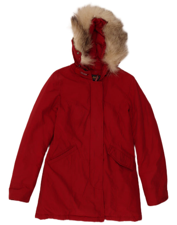 Woolrich Abrigo acolchado extragrande con capucha para mujer UK 10 Small Borgoña
