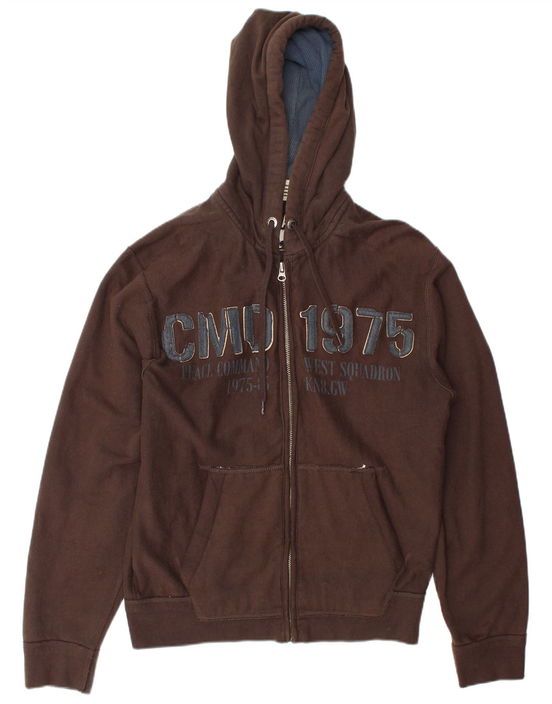 Zara Mens Graphic Zip Sudadera con capucha EU 40 Marrón medio