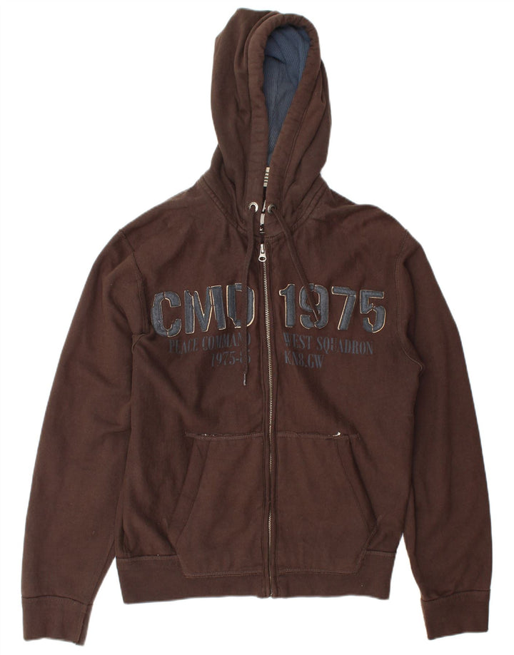 Zara Mens Graphic Zip Sudadera con capucha EU 40 Marrón medio
