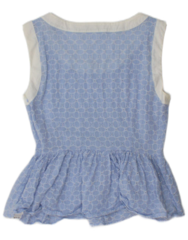 Max & Co. Blusa corta sin mangas para mujer UK 8 Small Blue Floral Cotton