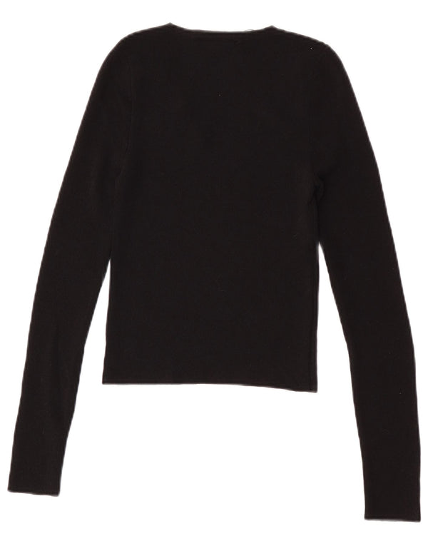 Zara Mujer Crop Top Manga Larga UK 8 Small Poliamida Negro