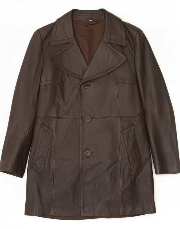 Abrigo de cuero vintage para hombre IT 48 Marrón medio