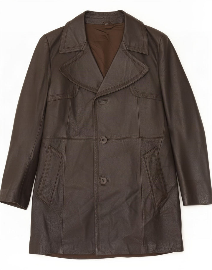 Abrigo de cuero vintage para hombre IT 48 Marrón medio