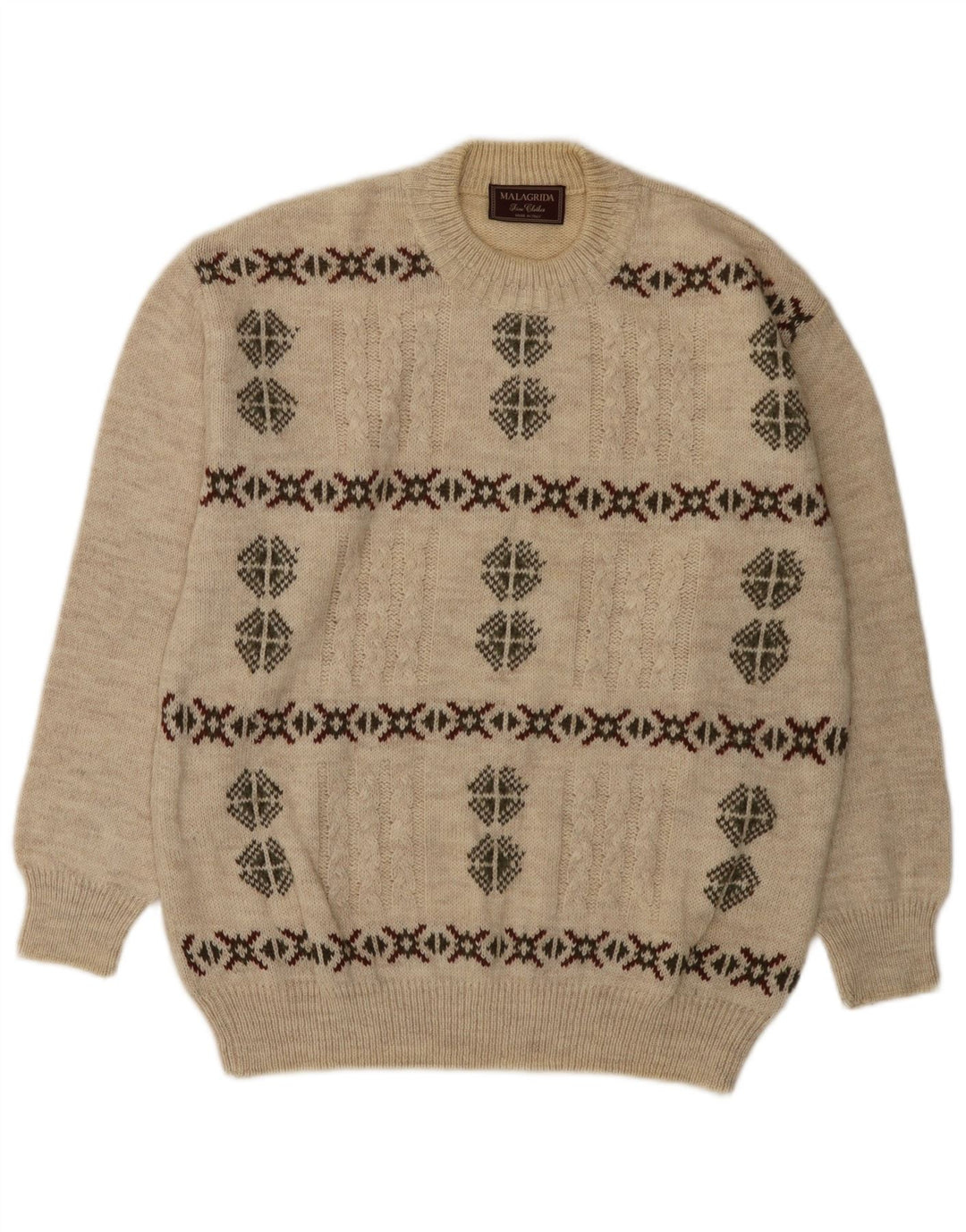 MALAGRIDA Jersey con cuello redondo para hombre, talla grande, color beige, Fair Isle