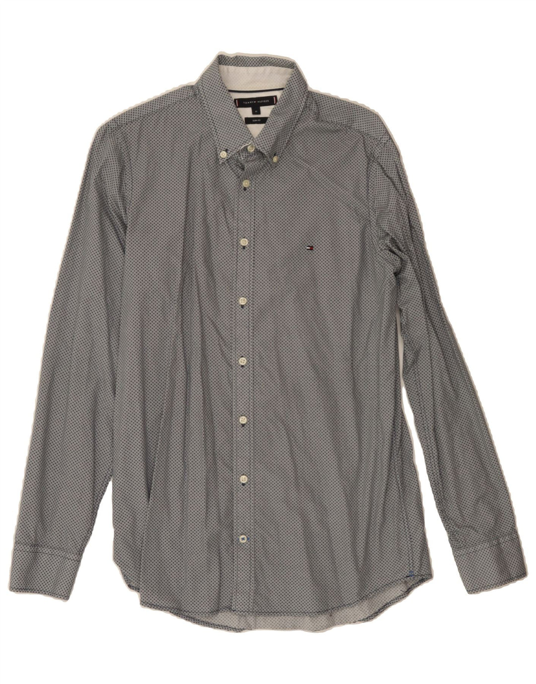 TOMMY HILFIGER Mens Slim Fit Shirt Medium Grey Spotted Cotton Vintage Tommy Hilfiger and Second-Hand Tommy Hilfiger from Messina Hembry 