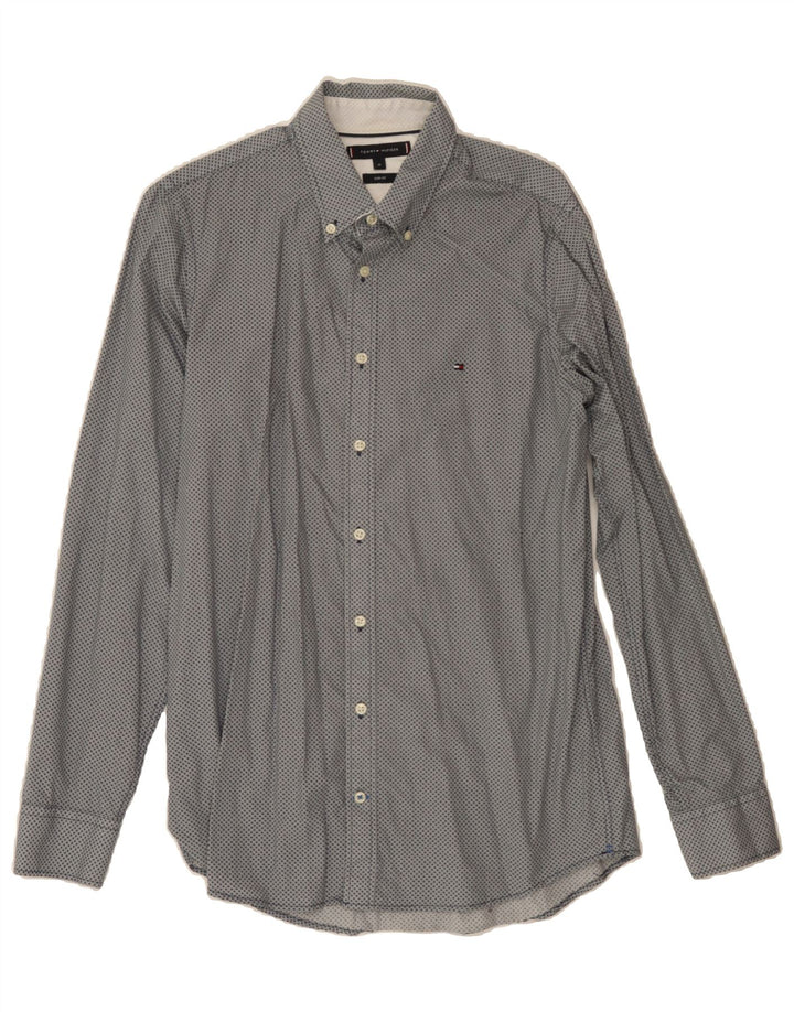 TOMMY HILFIGER Mens Slim Fit Shirt Medium Grey Spotted Cotton Vintage Tommy Hilfiger and Second-Hand Tommy Hilfiger from Messina Hembry 