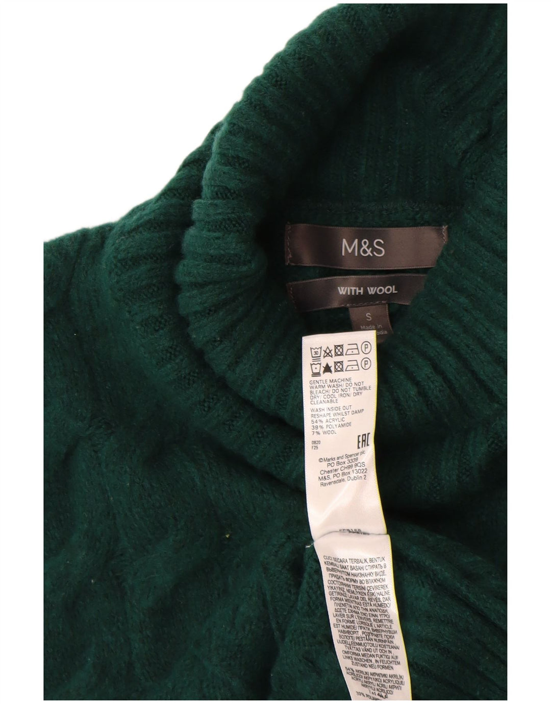 MARKS & SPENCER Suéter tipo jersey con cuello vuelto para mujer Reino Unido 10 Pequeño Acrílico verde