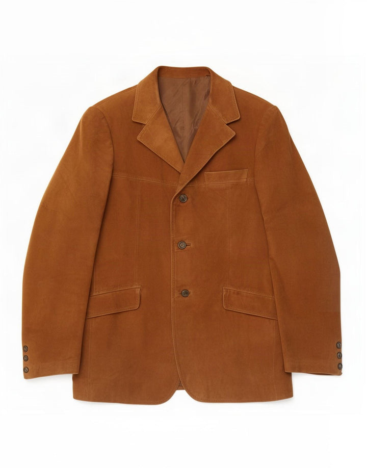Vintage hombres 3 botones ante Blazer chaqueta IT 50 marrón grande
