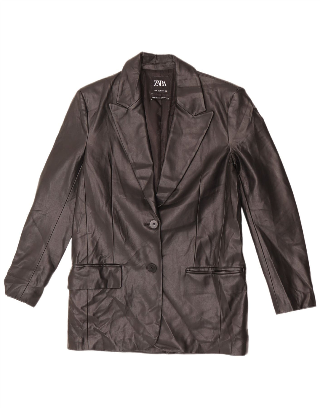 Zara Chaqueta Blazer Extragrande De Piel Sintética Con 2 Botones Para Mujer UK 6 XS Negro