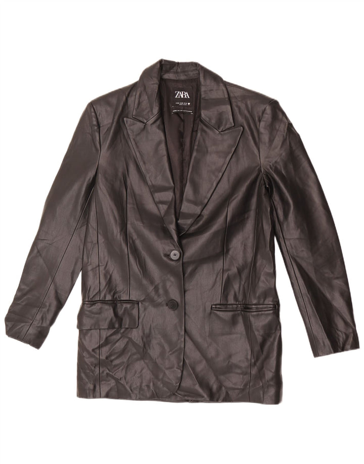 Zara Chaqueta Blazer Extragrande De Piel Sintética Con 2 Botones Para Mujer UK 6 XS Negro