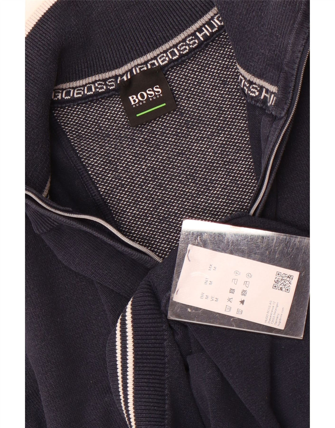 Hugo Boss Hombre Sudadera con cuello con cremallera Jumper Medium Azul marino Algodón
