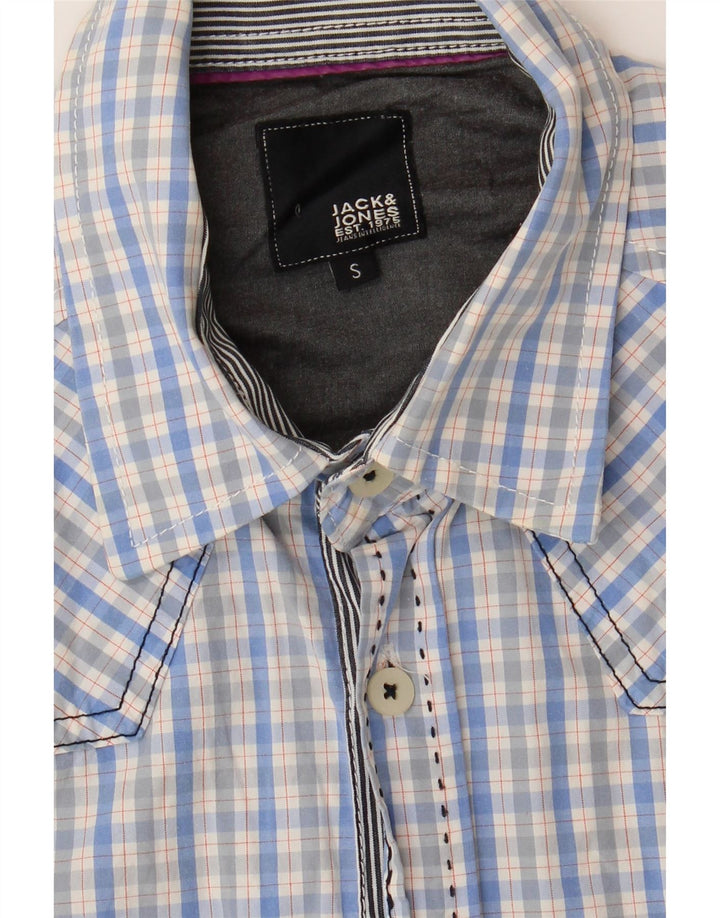 JACK & JONES Mens Short Sleeve Shirt Small Blue Check Cotton Vintage Jack & Jones and Second-Hand Jack & Jones from Messina Hembry 