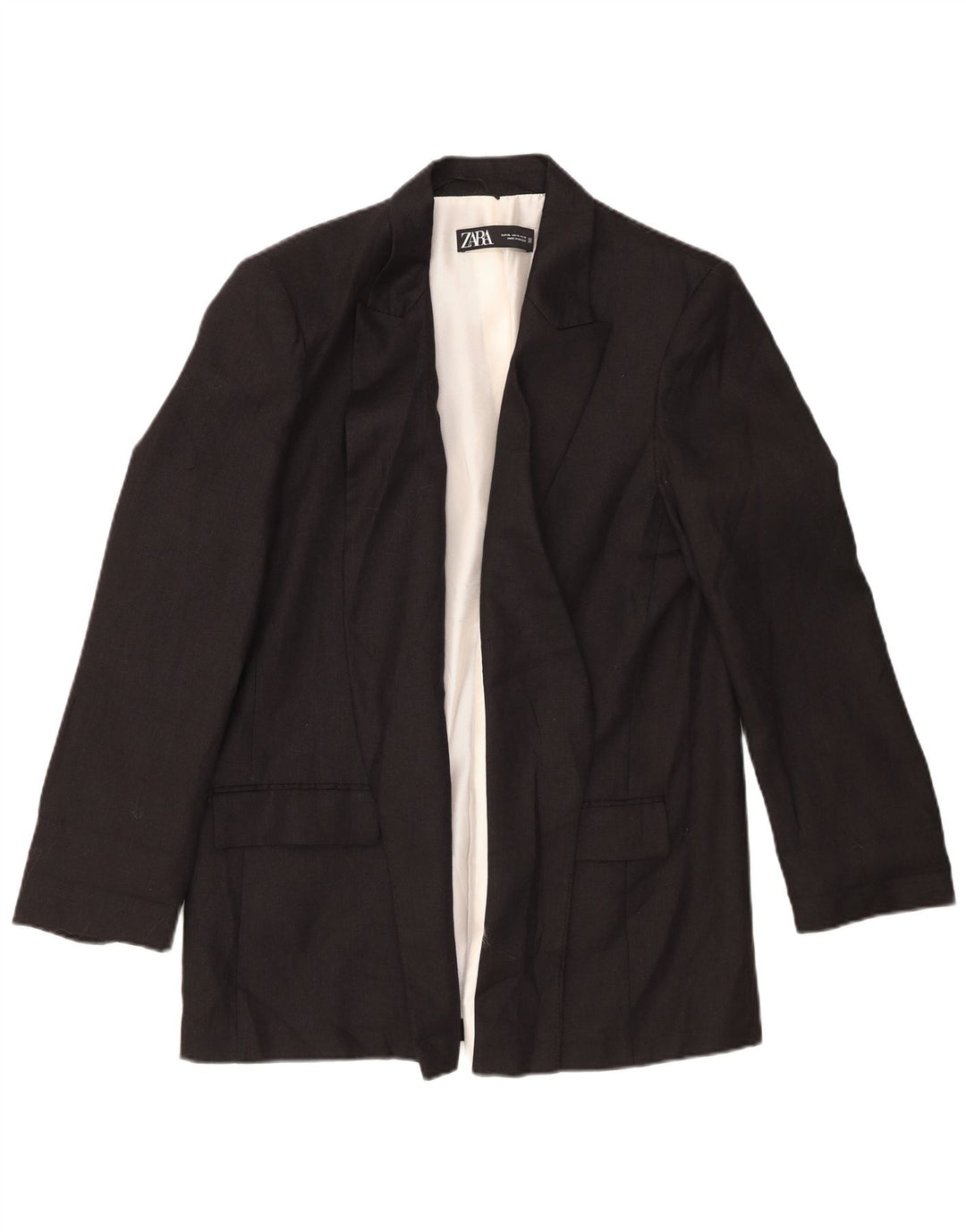 Zara Mujer Chaqueta Americana Abierta UK 40 XL Lino Negro