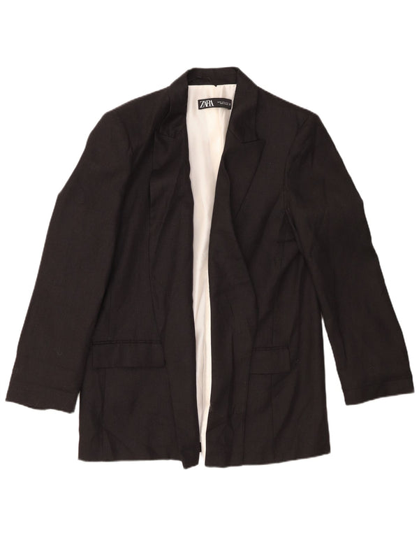 Zara Mujer Chaqueta Americana Abierta UK 40 XL Lino Negro