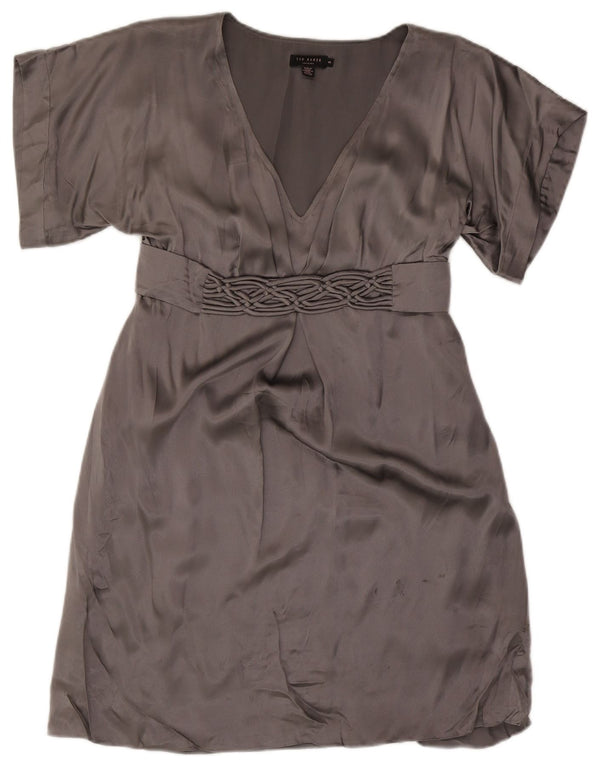 Ted Baker Womens Empire Dress Size 3 Medium Grey Silk