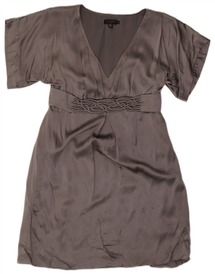 Ted Baker Vestido Imperio Para Mujer Talla 3 Seda Gris Medio