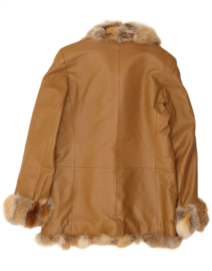 Vintage mujer chaqueta de cuero Reino Unido 14 marrón medio